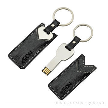 Key USB Memory Sticks w/ Leather Package 1 to 16GB Flash Memory Capacities, Customized Free Samples